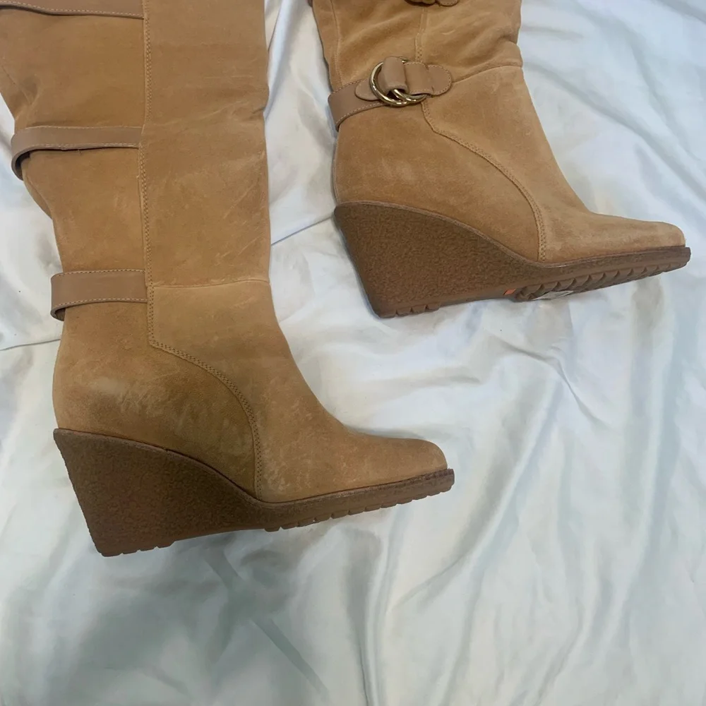 Cole Haan Women's Tall Wedge Suede Boots in Tan Size 7 1/2